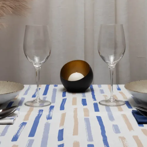 Tovaglia TNT Monet 100x100 cm – Tovaglia Tavola Monouso Blu e Beige