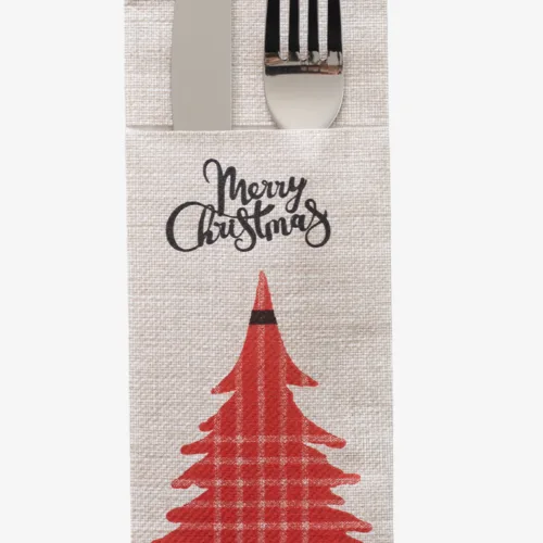 Tovagliolo Tasca Airlaid in Carta a Secco Monouso Compostabile – Abete Rosso Buon Natale